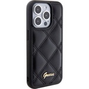 Apple iPhone 15 Pro Uyumlu Kılıf Guess Orjinal Lisanslı PU Deri Metal Yazı Logolu Kapitone Kapak