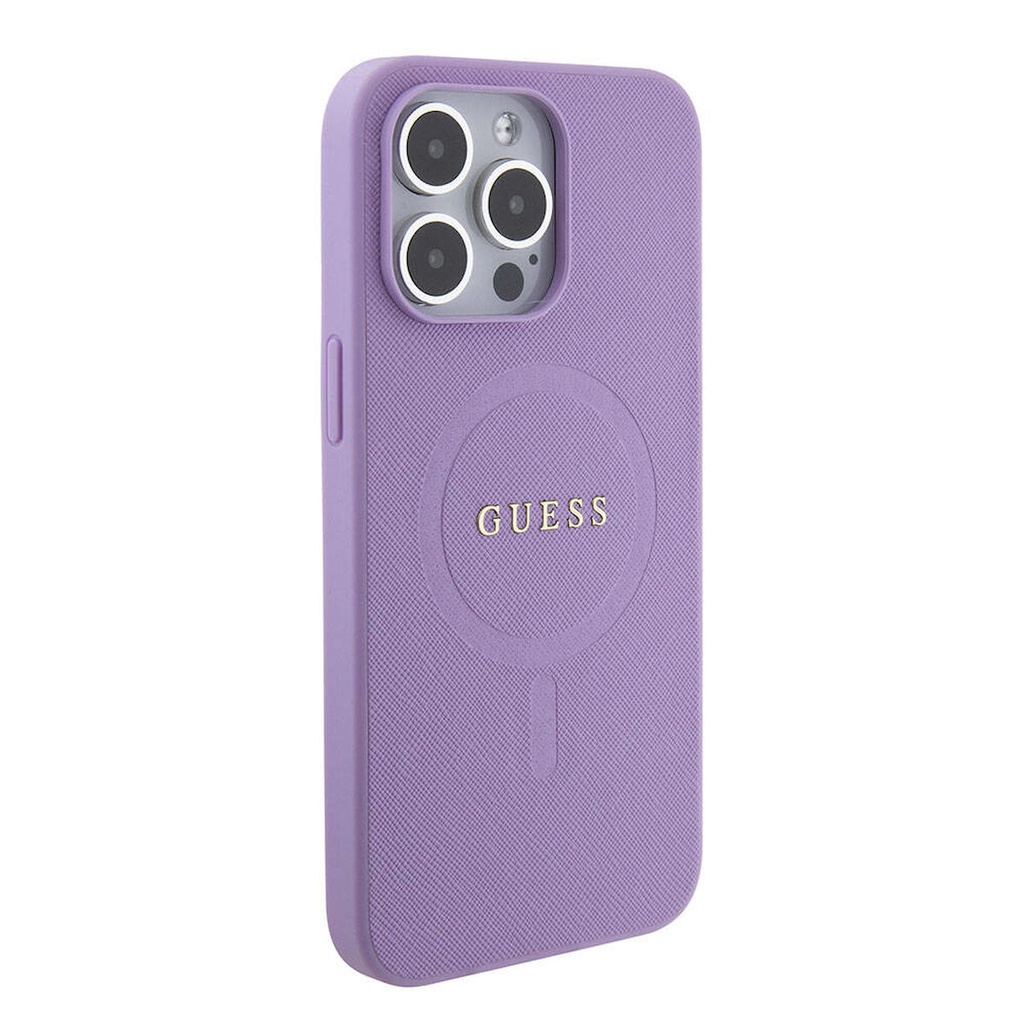 Apple iPhone 15 Pro Max Uyumlu Kılıf Guess Orjinal Lisanslı M-safe Şarj Özellikli Yazı Logolu Saffiano Kapak
