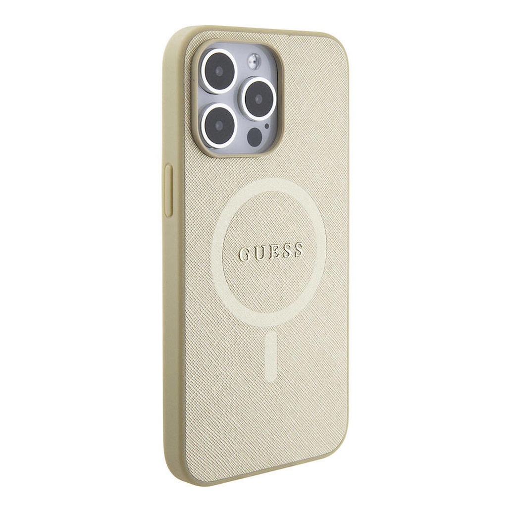 Apple iPhone 15 Pro Max Uyumlu Kılıf Guess Orjinal Lisanslı M-safe Şarj Özellikli Yazı Logolu Saffiano Kapak