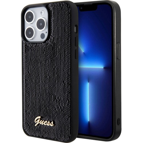 Apple iPhone 15 Pro Uyumlu Kılıf Guess Orjinal Lisanslı Pullu Arka Yüzey Metal Yazı Logolu Sequin Script Kapak