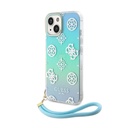 Apple iPhone 15 Uyumlu Kılıf Guess Orjinal Lisanslı Desenli Yazı Logolu Askı İpli Holografik Glitter Peony Kapak