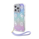 Apple iPhone 15 Pro Uyumlu Kılıf Guess Orjinal Lisanslı Desenli Yazı Logolu Askı İpli Holografik Glitter Peony Kapak
