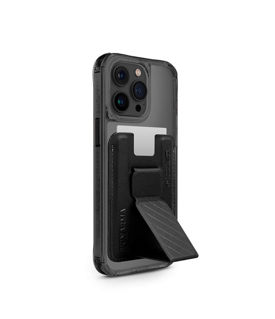 [ZTA95311] Apple iPhone 15 Pro Uyumlu Kılıf SkinArma Şeffaf M-safe Şarj Özellikli Kado Kartlıklı Saido Kapak (Siyah)