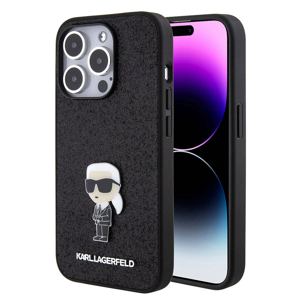 Apple iPhone 15 Pro Max Uyumlu Kılıf Karl Lagerfeld İkonik Fixed Glitter Metal Logo Orjinal Lisanslı Kapak