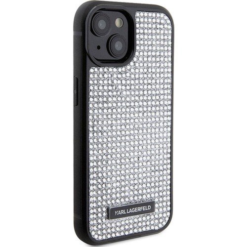 Apple iPhone 15 Plus Uyumlu Kılıf Karl Lagerfeld Taşlı Metal Logo Orjinal Lisanslı Kapak