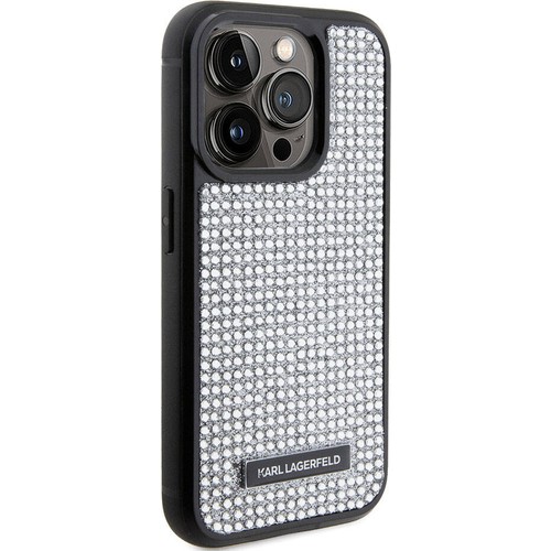 Apple iPhone 15 Pro Max Uyumlu Kılıf Karl Lagerfeld Taşlı Metal Logo Orjinal Lisanslı Kapak