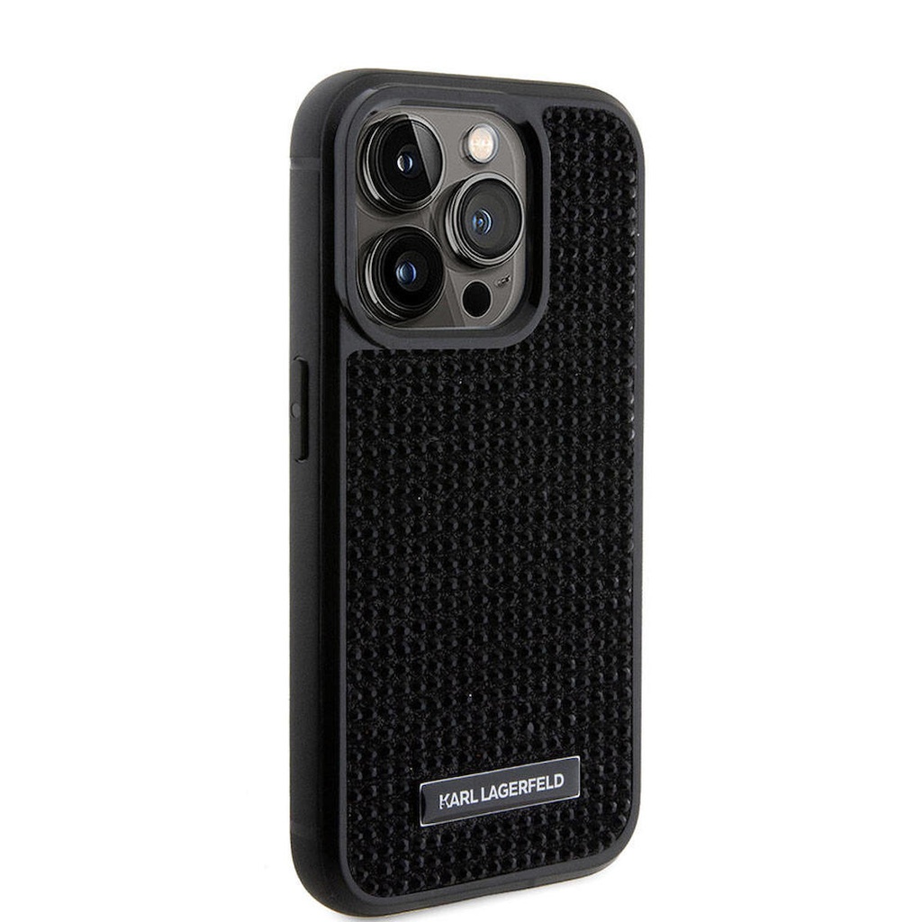 Apple iPhone 15 Pro Max Uyumlu Kılıf Karl Lagerfeld Taşlı Metal Logo Orjinal Lisanslı Kapak