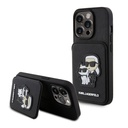 Apple iPhone 15 Pro Max Uyumlu Kılıf Karl Lagerfeld Standlı Kartlıklı Saffiano K&C Metal Logo Orjinal Lisanslı Kapak