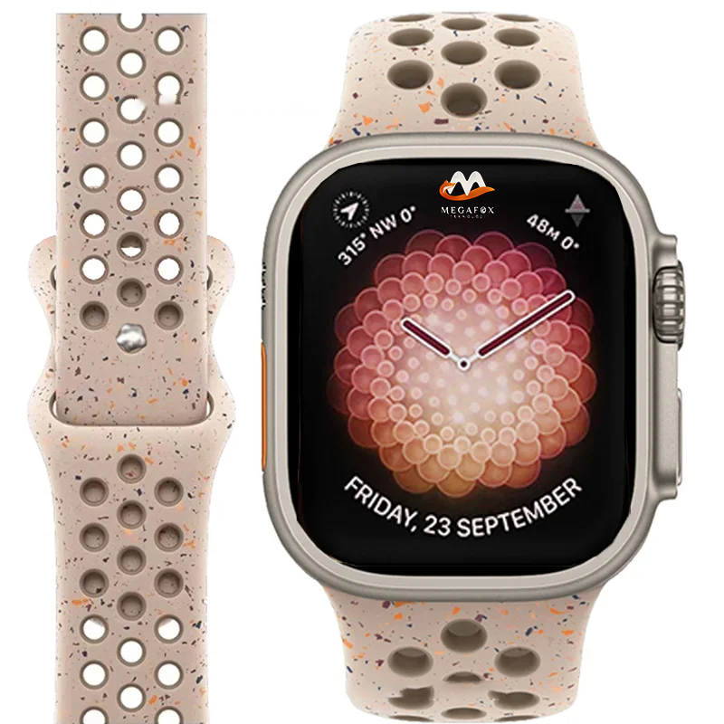 Apple Watch 44mm Uyumlu Kordon Silikon Esnek Yumuşak Delikli Spor KRD-02 Kayış