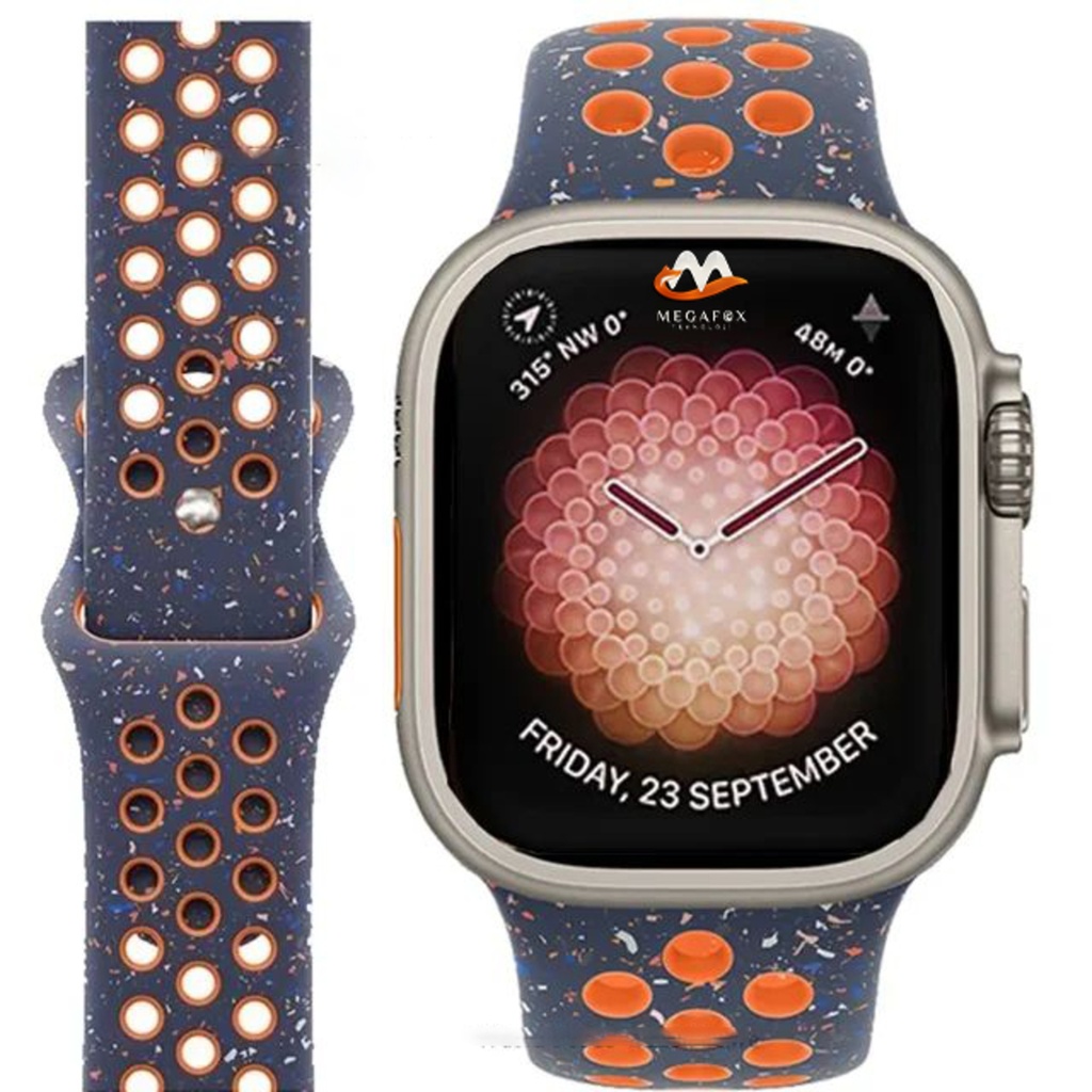 Apple Watch 44mm Uyumlu Kordon Silikon Esnek Yumuşak Delikli Spor KRD-02 Kayış