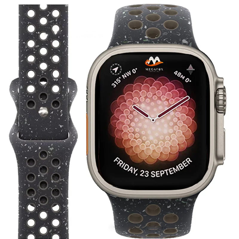 [RNZ-TA95139] Apple Watch 44mm Uyumlu Kordon Silikon Esnek Yumuşak Delikli Spor KRD-02 Kayış (Siyah)