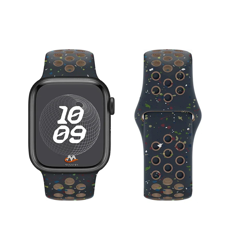 [RNZ-TA95115] Apple Watch 38mm Uyumlu Kordon Silikon Esnek Yumuşak Delikli Spor KRD-02 Kayış (Siyah)