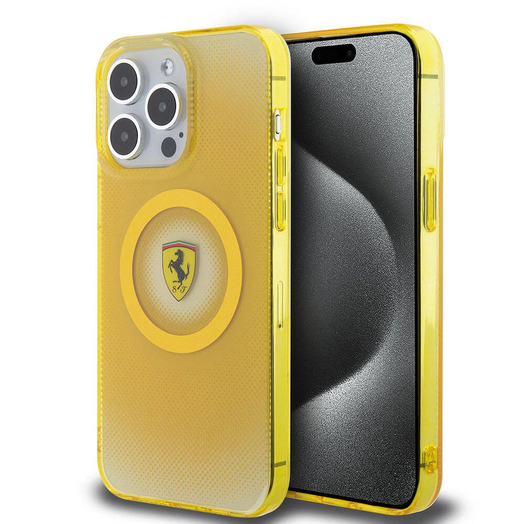 Apple iPhone 15 Pro Max Uyumlu Kılıf Ferrari Orjinal Lisanslı M-safe Şarj Özellikli Parçalanan Noktalar Desenli Kapak