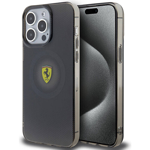 Apple iPhone 15 Pro Max Uyumlu Kılıf Ferrari Orjinal Lisanslı M-safe Şarj Özellikli Parçalanan Noktalar Desenli Kapak