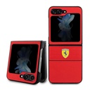 Samsung Galaxy Z Flip 5 Uyumlu Kılıf Ferrari Orjinal Lisanslı PU Deri Metal Logolu Multi Çizgili Kapak