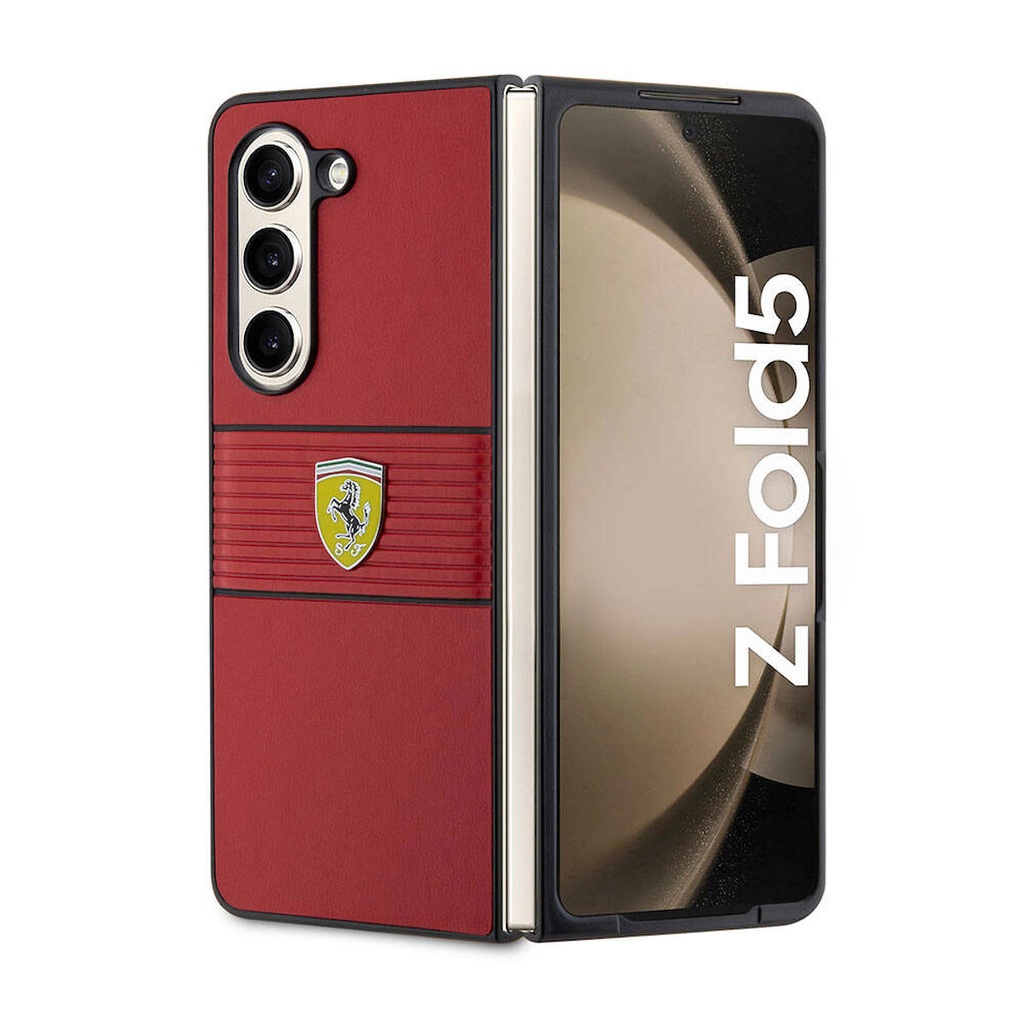 Samsung Galaxy Z Fold 5 Uyumlu Kılıf Ferrari Orjinal Lisanslı PU Deri Metal Logolu Multi Çizgili Kapak