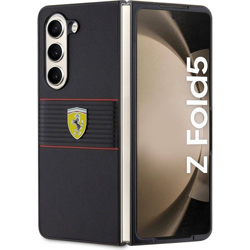 Samsung Galaxy Z Fold 5 Uyumlu Kılıf Ferrari Orjinal Lisanslı PU Deri Metal Logolu Multi Çizgili Kapak