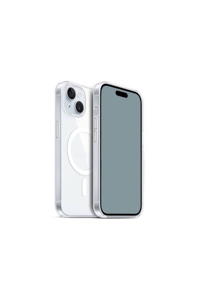 Apple iPhone 15 Uyumlu Kılıf M-safe Şarj Özellikli Şeffaf Sert PC Zore Embos Kapak