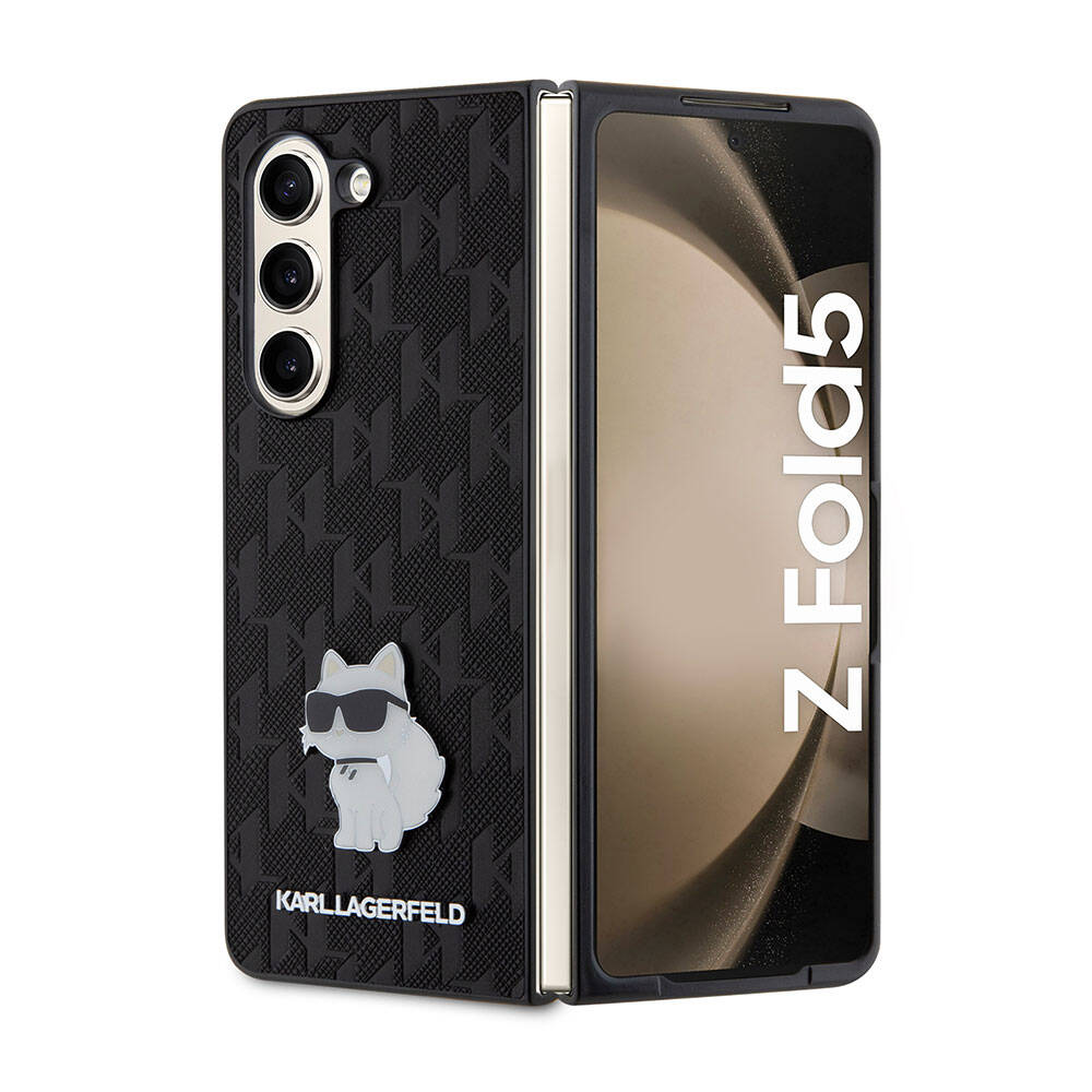 Samsung Galaxy Z Fold 5 Uyumlu Kılıf Karl Lagerfeld Orjinal Lisanslı KL Desenli Choupette İkonik Saffiano Kapak