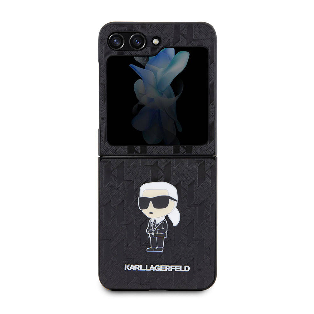 [ZTA95528] Samsung Galaxy Z Flip 5 Uyumlu Kılıf Karl Lagerfeld Orjinal Lisanslı KL Desenli Karl İkonik Saffiano Kapak
