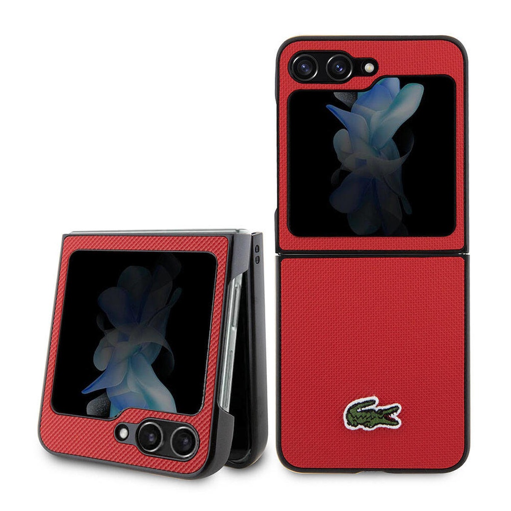 Samsung Galaxy Z Flip 5 Uyumlu Kılıf Lacoste Orjinal Lisanslı PU Pike Desenli Arka Yüzey İkonik Timsah Dokuma Logolu Kapak