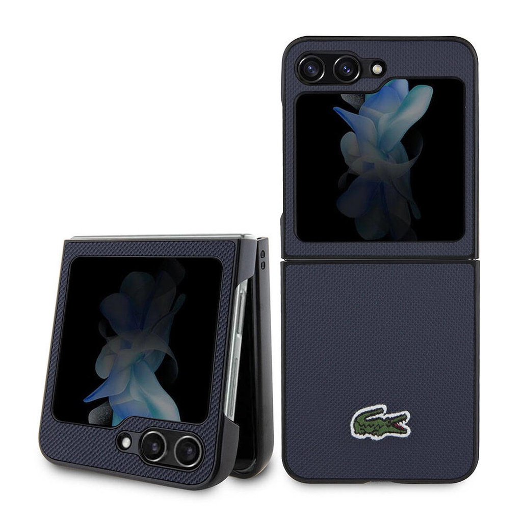 Samsung Galaxy Z Flip 5 Uyumlu Kılıf Lacoste Orjinal Lisanslı PU Pike Desenli Arka Yüzey İkonik Timsah Dokuma Logolu Kapak