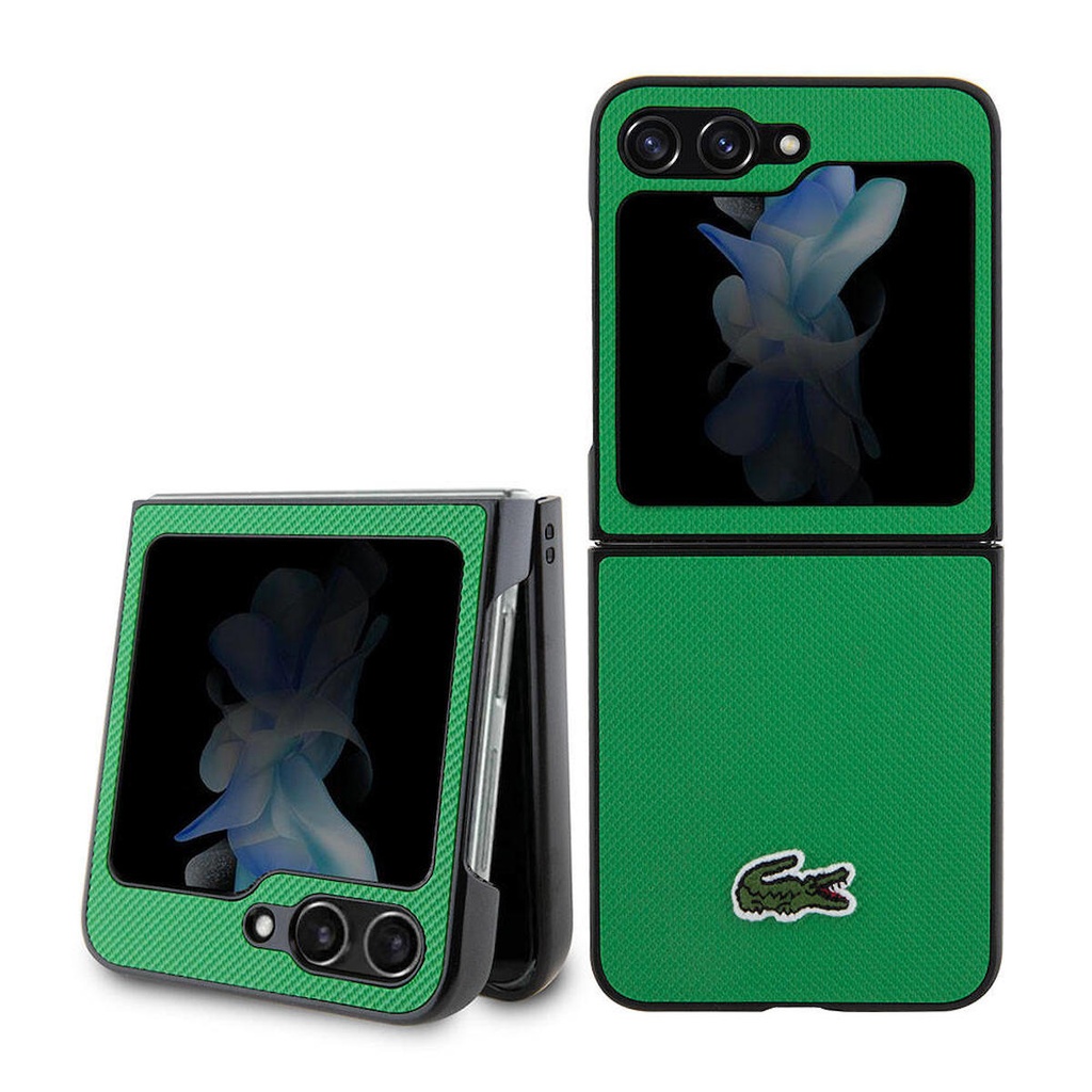 Samsung Galaxy Z Flip 5 Uyumlu Kılıf Lacoste Orjinal Lisanslı PU Pike Desenli Arka Yüzey İkonik Timsah Dokuma Logolu Kapak