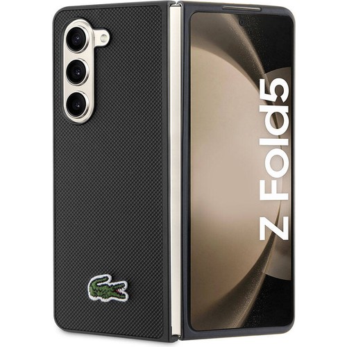 [ZTA95531] Samsung Galaxy Z Fold 5 Uyumlu Kılıf Lacoste Orjinal Lisanslı PU Pike Desenli Arka Yüzey İkonik Timsah Dokuma Logolu Kapak (Siyah)