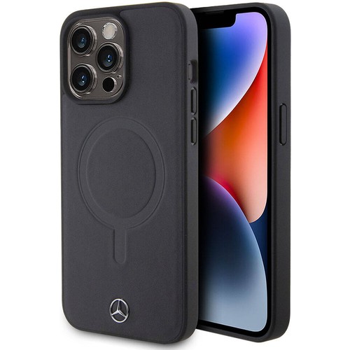 Apple iPhone 15 Pro Max Uyumlu Kılıf Mercedes Benz Orjinal Lisanslı M-safe Şarj Özellikli Metal Yıldız Logolu Pürüzsüz Deri Kapak