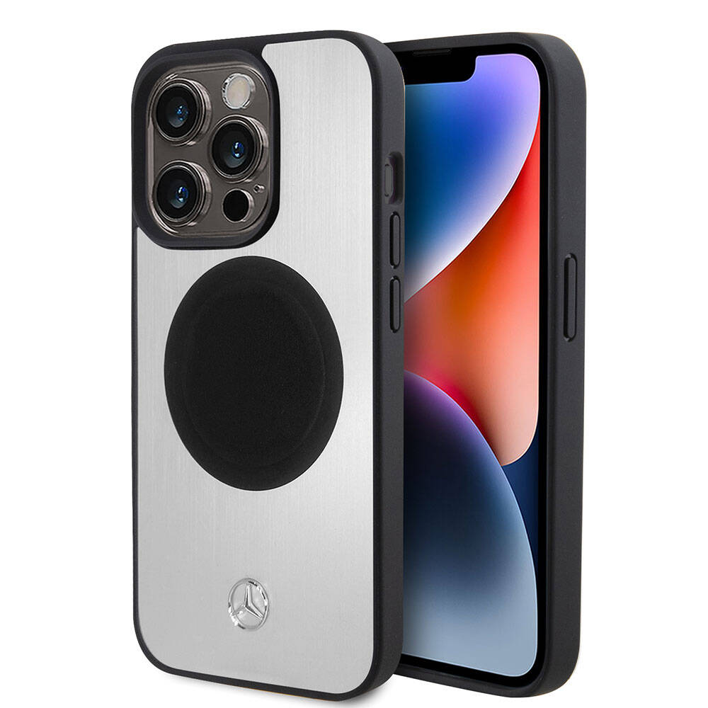 Apple iPhone 15 Pro Uyumlu Kılıf Mercedes Benz Orjinal Lisanslı M-safe Şarj Özellikli Alüminyum Arka Yüzey Metal Yıldız Logolu Kapak