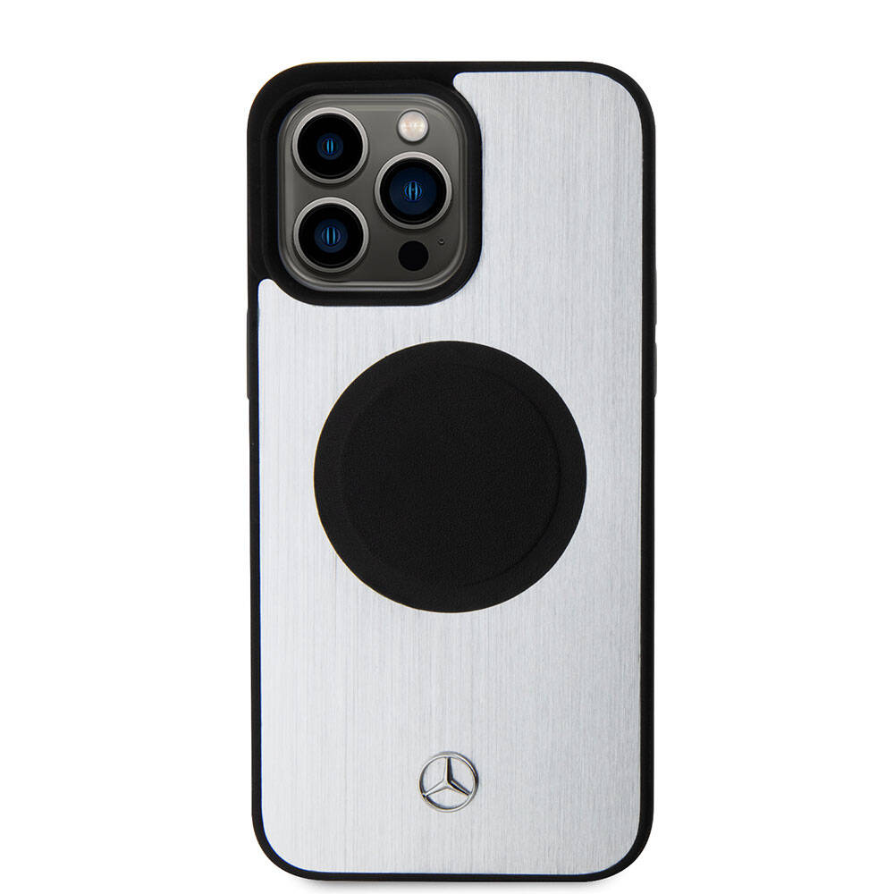 Apple iPhone 15 Pro Max Uyumlu Kılıf Mercedes Benz Orjinal Lisanslı M-safe Şarj Özellikli Alüminyum Arka Yüzey Metal Yıldız Logolu Kapak