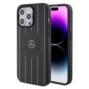 Apple iPhone 15 Pro Max Uyumlu Kılıf Mercedes Benz Orjinal Lisanslı M-safe Şarj Özellikli Baskı Logolu Paralel Çizgi Desenli Deri Kapak