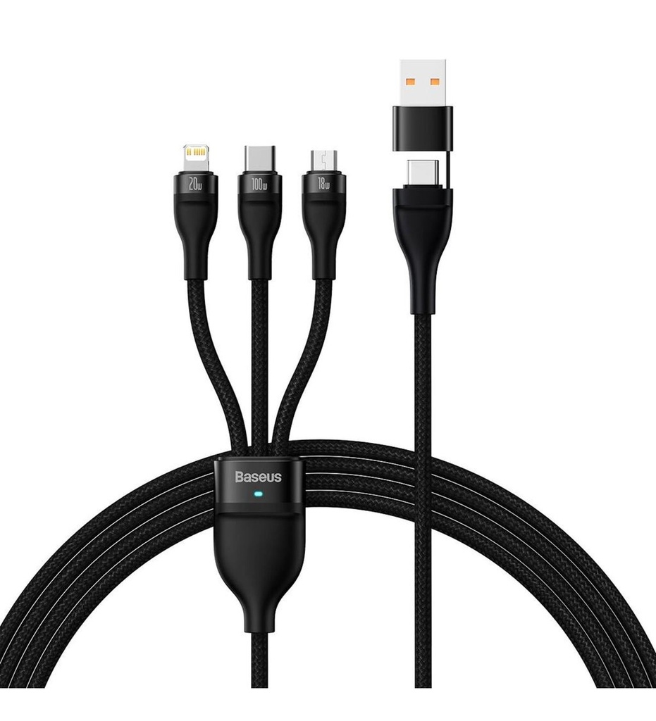 Baseus Flash Series 100W Ultra Hızlı Telefon Tablet Macbook Çoklu 3 in 1 Şarj Kablosu 120cm
