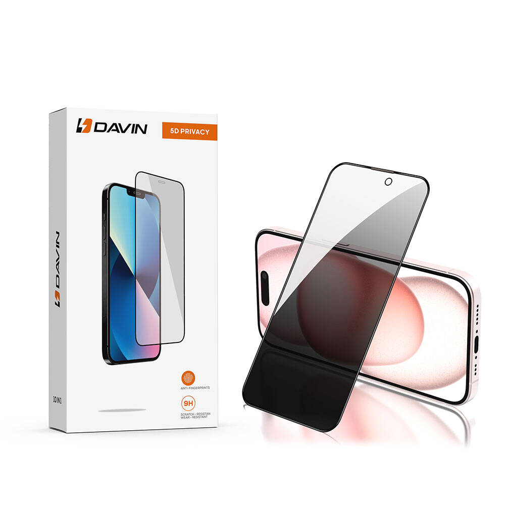 [RNZ-TA98198] Apple iPhone 15 Plus Uyumlu Davin 5D Privacy Cam Ekran Koruyucu