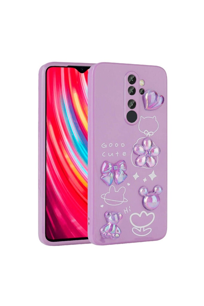 [RNZ-TA98390] Xiaomi Redmi Note 8 Pro Uyumlu Kılıf Kabartma Figürlü Parlak Zore Toys Silikon Kapak (Mor)