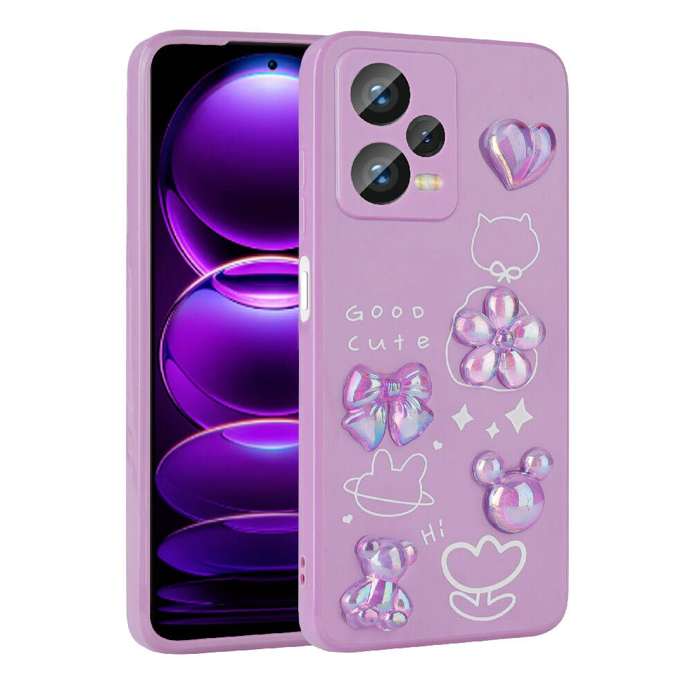[RNZ-TA98382] Xiaomi Redmi Note 12 Pro Plus 5G Uyumlu Kılıf Kabartma Figürlü Parlak Zore Toys Silikon Kapak (Mor)