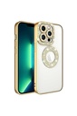 Apple iPhone 13 Pro Uyumlu Kılıf Kamera Korumalı Taş Süslemeli Arkası Şeffaf Zore Asya Kapak