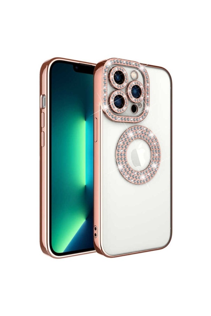 Apple iPhone 13 Pro Uyumlu Kılıf Kamera Korumalı Taş Süslemeli Arkası Şeffaf Zore Asya Kapak