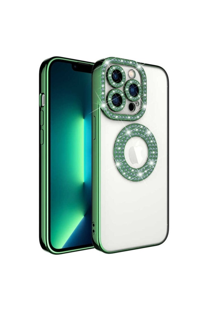 Apple iPhone 13 Pro Uyumlu Kılıf Kamera Korumalı Taş Süslemeli Arkası Şeffaf Zore Asya Kapak
