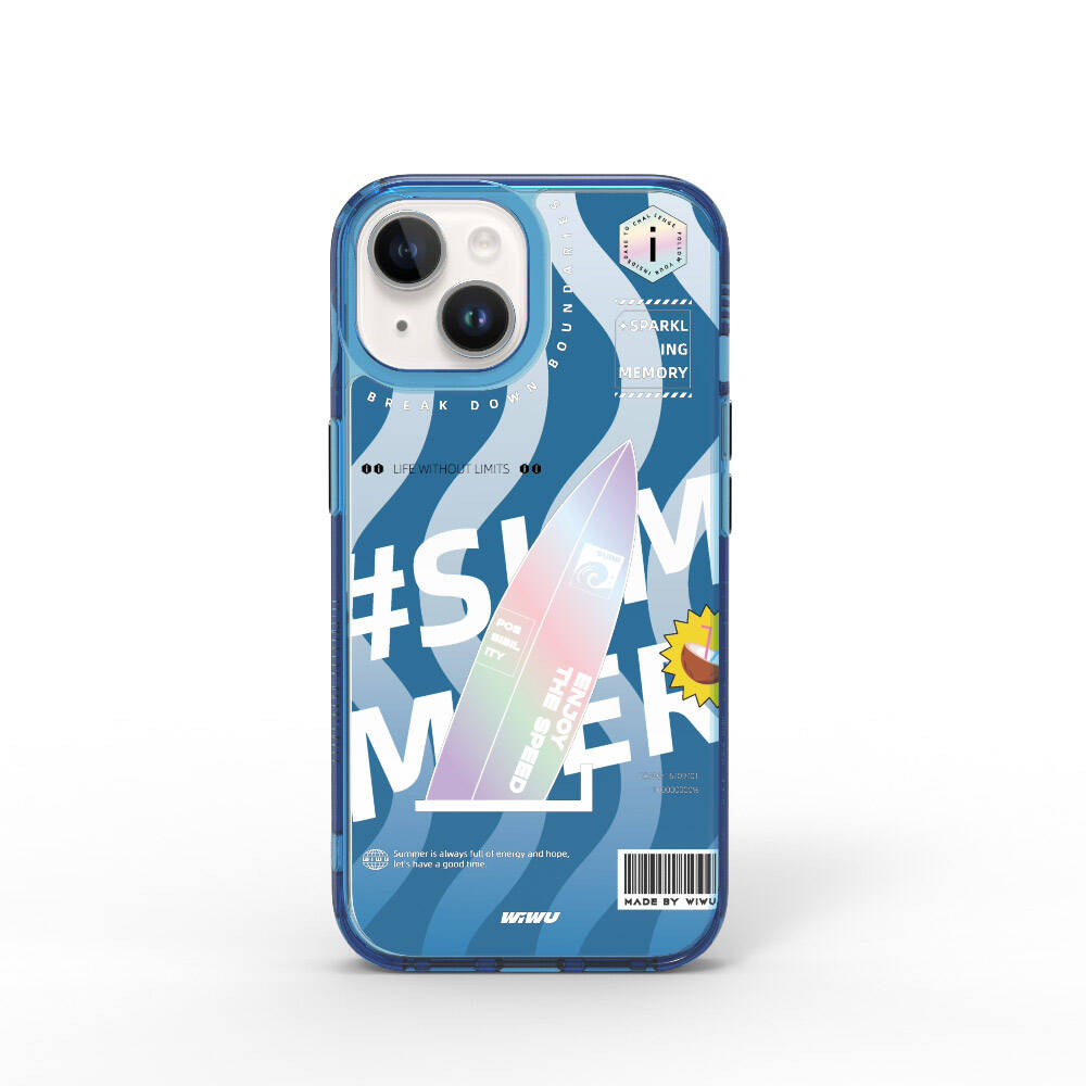 [RNZ-TA98320] Apple iPhone 15 Uyumlu Kılıf Çift Katman Desenli Wiwu Summer Serisi Kapak (Mavi)