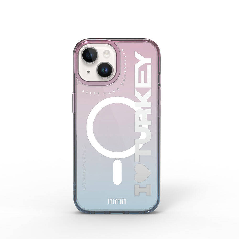 [RNZ-TA98316] Apple iPhone 15 Uyumlu Kılıf M-safe Şarj Özellikli Transparan Renk Geçişli Wiwu Turkey C Serisi Kapak (Mavi)