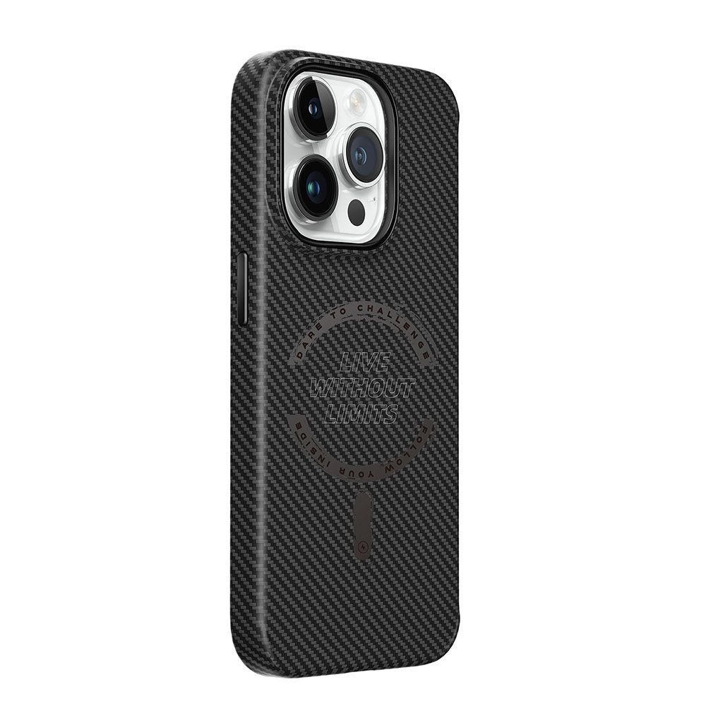 [RNZ-TA93955] Apple iPhone 15 Pro Uyumlu Kılıf Wiwu LCC-107 Karbon Fiber M-safe Şarj Özellikli Kamera Korumalı Kabon Kapak (Siyah)