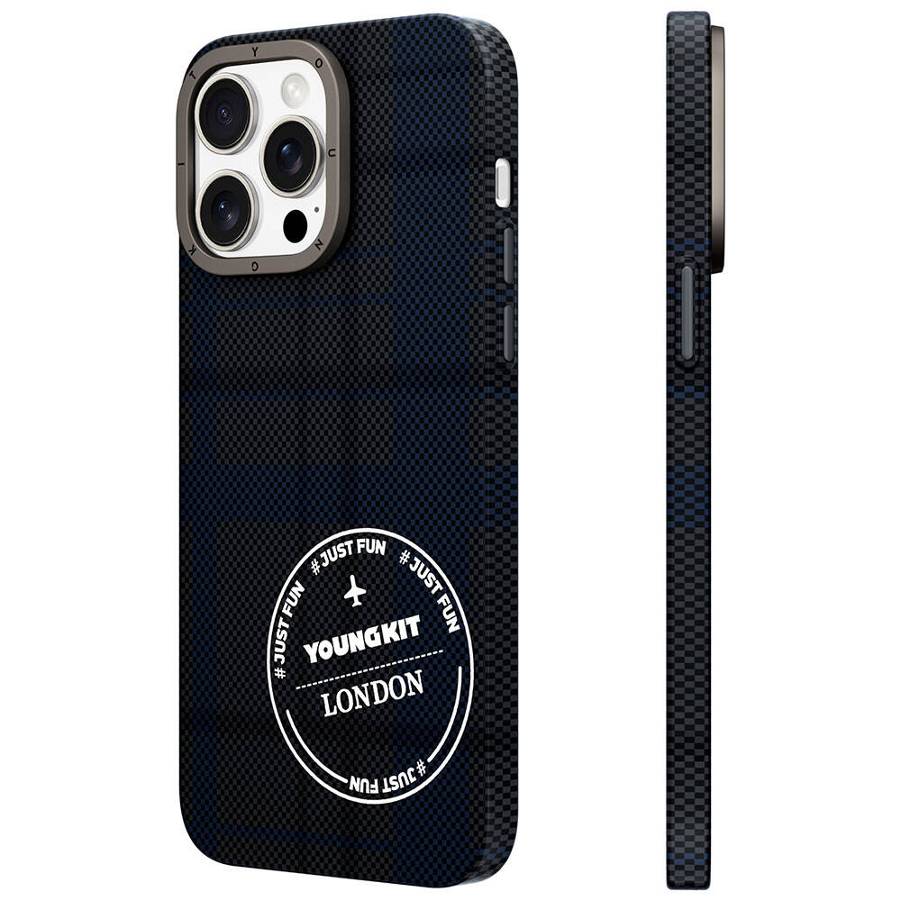 [RNZ-TA95744] Apple iPhone 14 Pro Max Uyumlu Kılıf Ekose Desenli Youngkit Gezhi Serisi Kapak (Mavi)