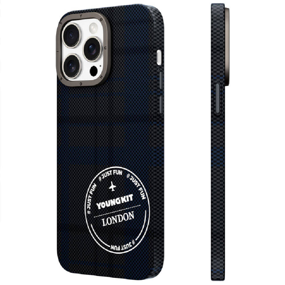 [RNZ-TA95748] Apple iPhone 15 Pro Uyumlu Kılıf Ekose Desenli Youngkit Gezhi Serisi Kapak (Mavi)