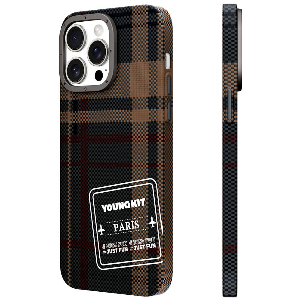 Apple iPhone 15 Pro Max Uyumlu Kılıf Ekose Desenli Youngkit Gezhi Serisi Kapak