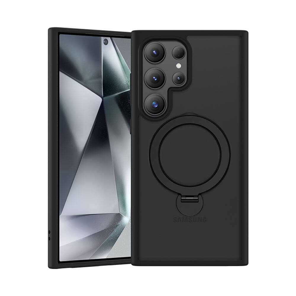 [RNZ-TA98753] Samsung Galaxy S24 Ultra Uyumlu Kılıf M-safe Şarj Özellikli Benks Standlı Mist Protective Kapak (Siyah)