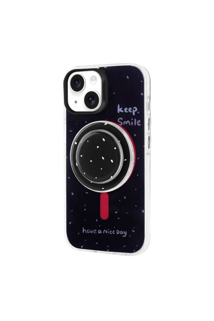 [RNZ-TA98792] Apple iPhone 15 Uyumlu Kılıf M-safe Şarj Özellikli Tak-Çıkar Pop Soketli Zore Tiktok Kapak (Siyah)