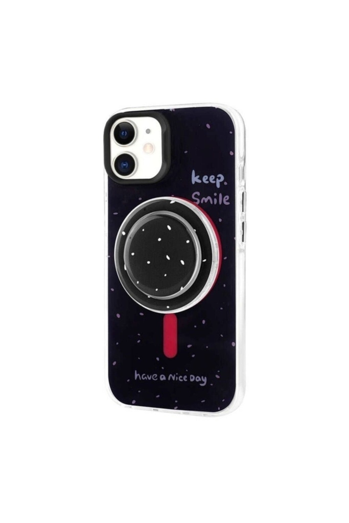 [RNZ-TA98786] Apple iPhone 11 Uyumlu Kılıf M-safe Şarj Özellikli Tak-Çıkar Pop Soketli Zore Tiktok Kapak (Siyah)