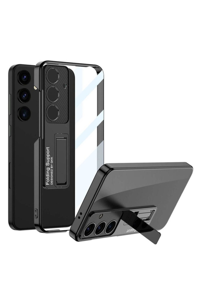 [RNZ-TA98875] Samsung Galaxy S24 Plus Uyumlu Kılıf Kamera Korumalı Şeffaf Tasarımlı Zore Lego Standlı Kapak (Siyah)