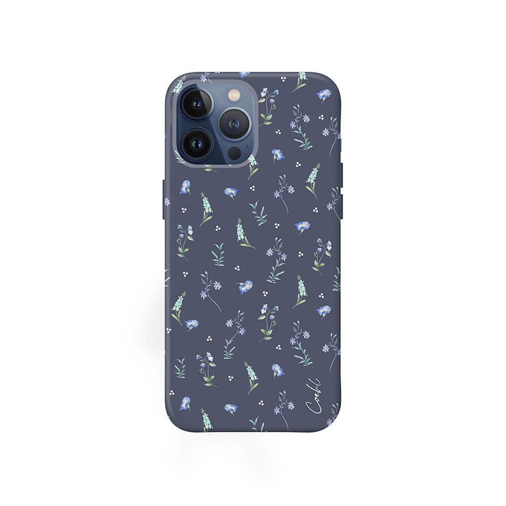 [ZTA98984] Apple iPhone 15 Pro Max Uyumlu Kılıf Mini Çayır Çiçekleri Desenli Coehl Prairie Kapak (Lacivert)